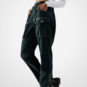 EUC Free People London Calling Moto Corduroy Pants Pine Green Size 29